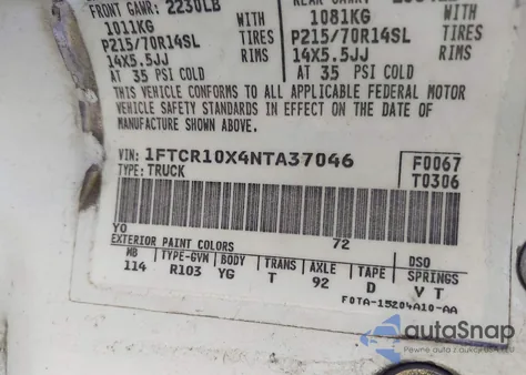 1992 Ford Ranger z USA, uszkodzony, nr VIN 1FTCR10X4NTA37046